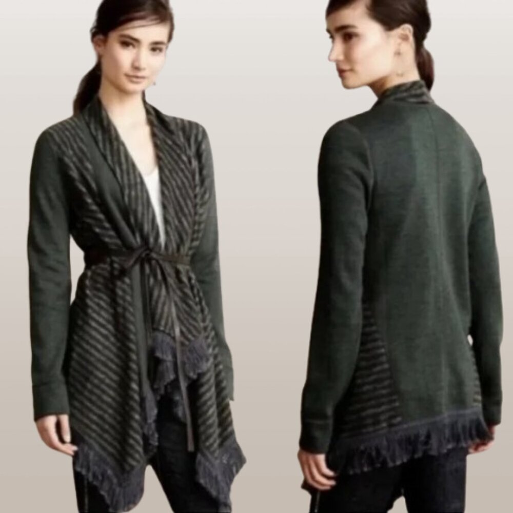 Anthropologies Saturday Sunday Elise Blanket Open Front Cardigan M Forest Green